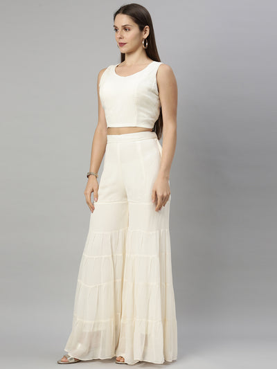 Neeru'S Cream Color, Georgette Fabric Suit-Gharara