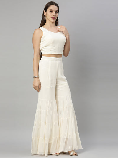 Neeru'S Cream Color, Georgette Fabric Suit-Gharara