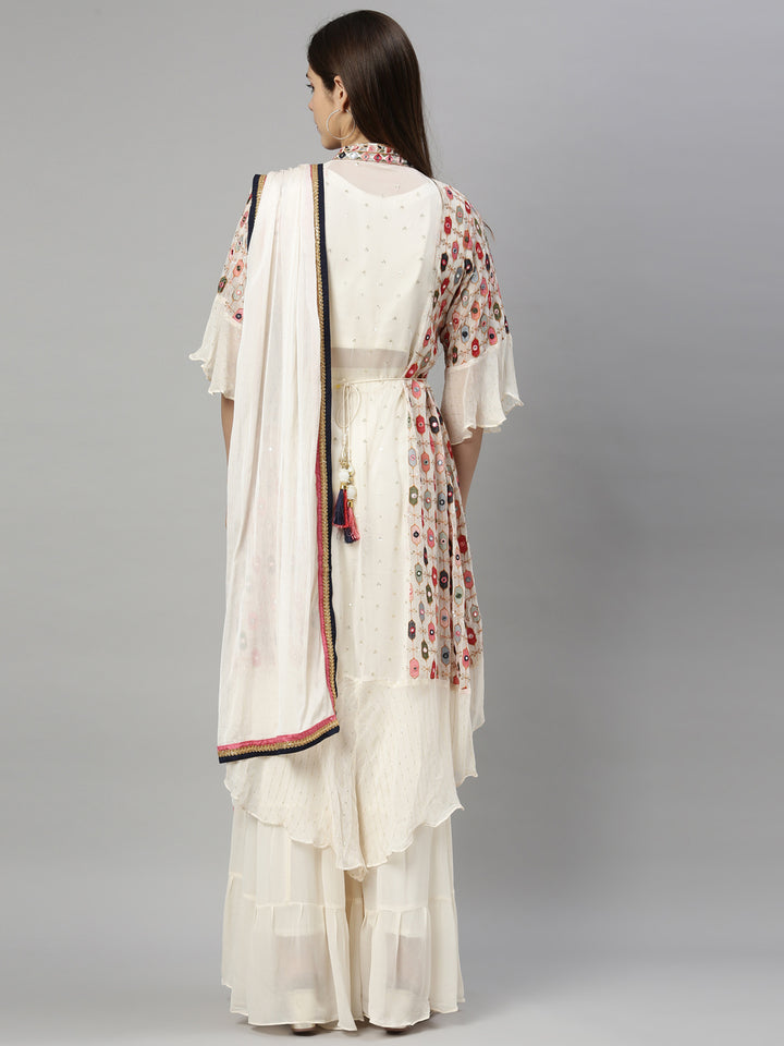 Neerus Cream Color Georgette Fabric Suit-Gharara