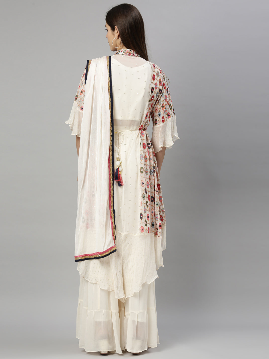 Neeru'S Cream Color, Georgette Fabric Suit-Gharara