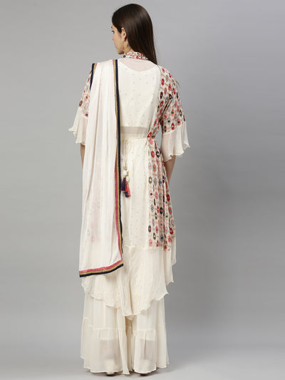 Neeru'S Cream Color, Georgette Fabric Suit-Gharara