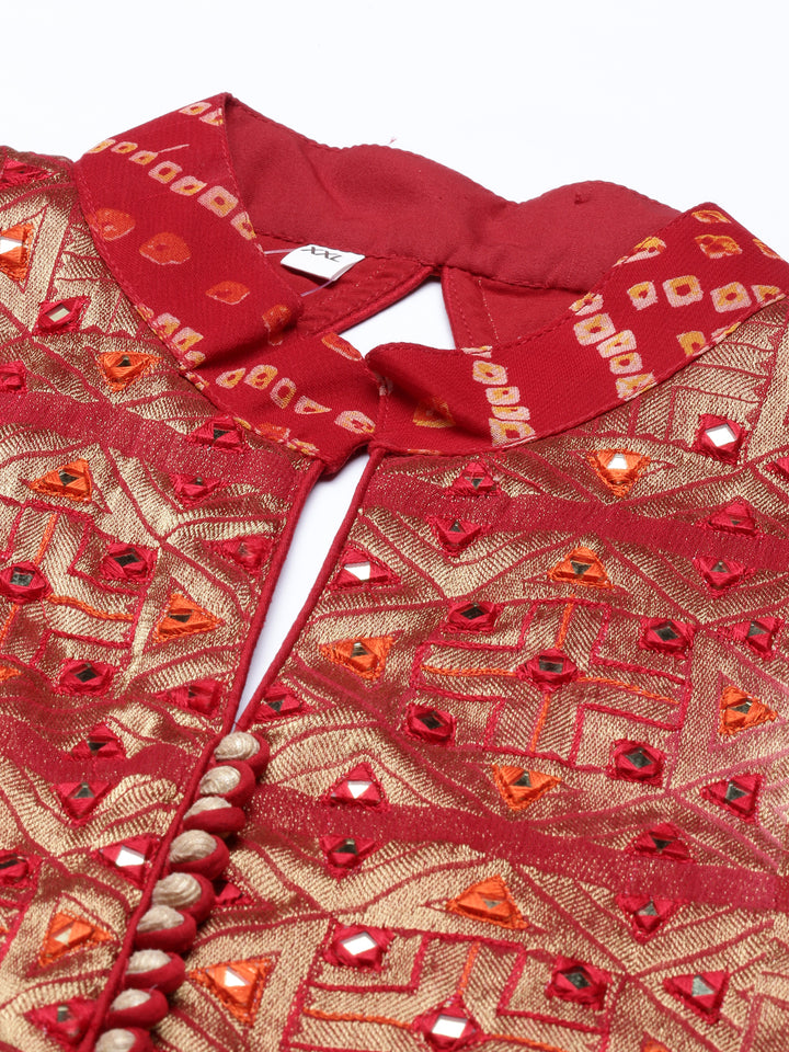 Neerus Red Color Georgette Fabric Kurta Set