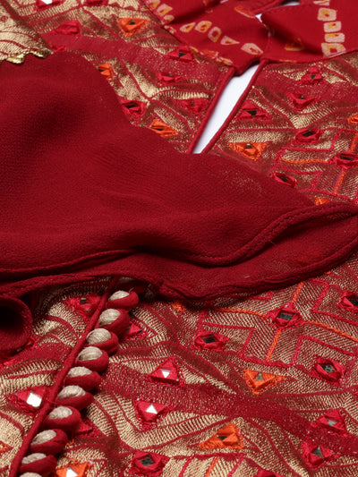 Neeru's Red Color Georgette Fabric Kurta Set
