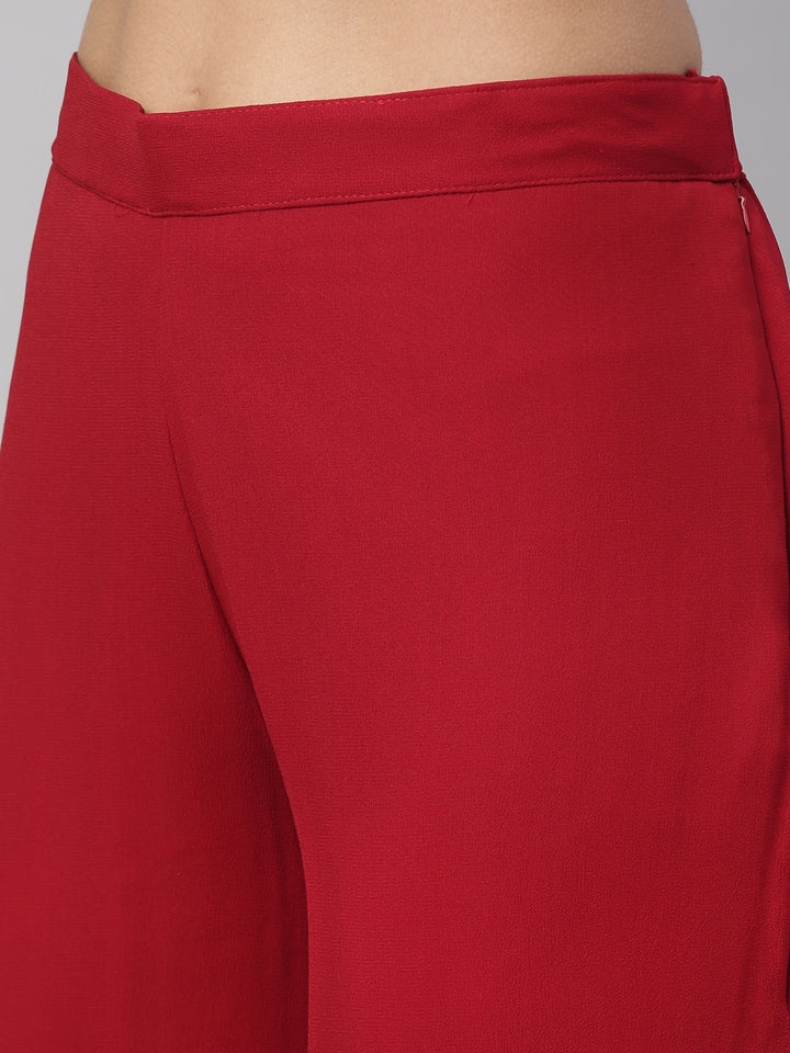 Neerus Red Color Georgette Fabric Kurta Set