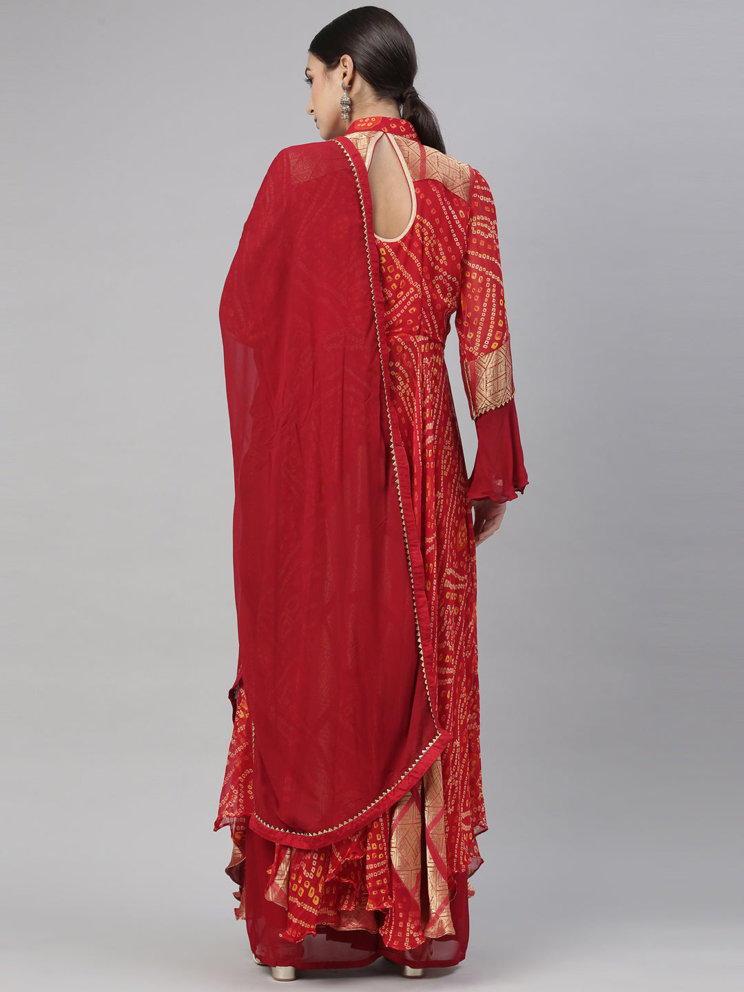 Neerus Red Color Georgette Fabric Kurta Set