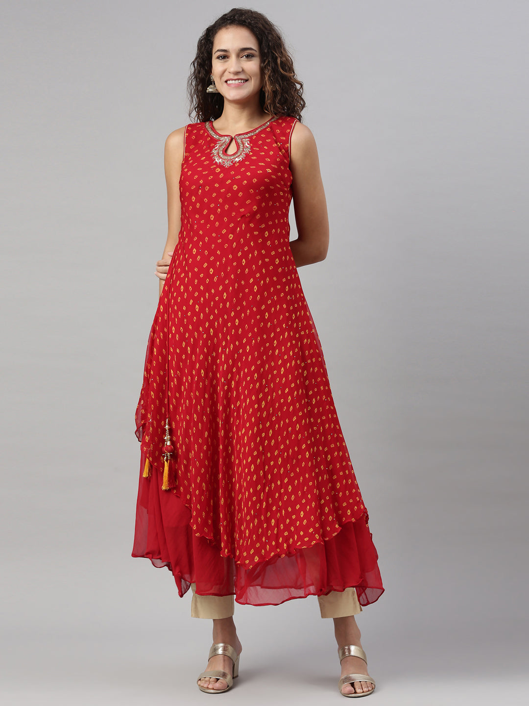Neerus Maroon Color Georgette Fabric Kurta