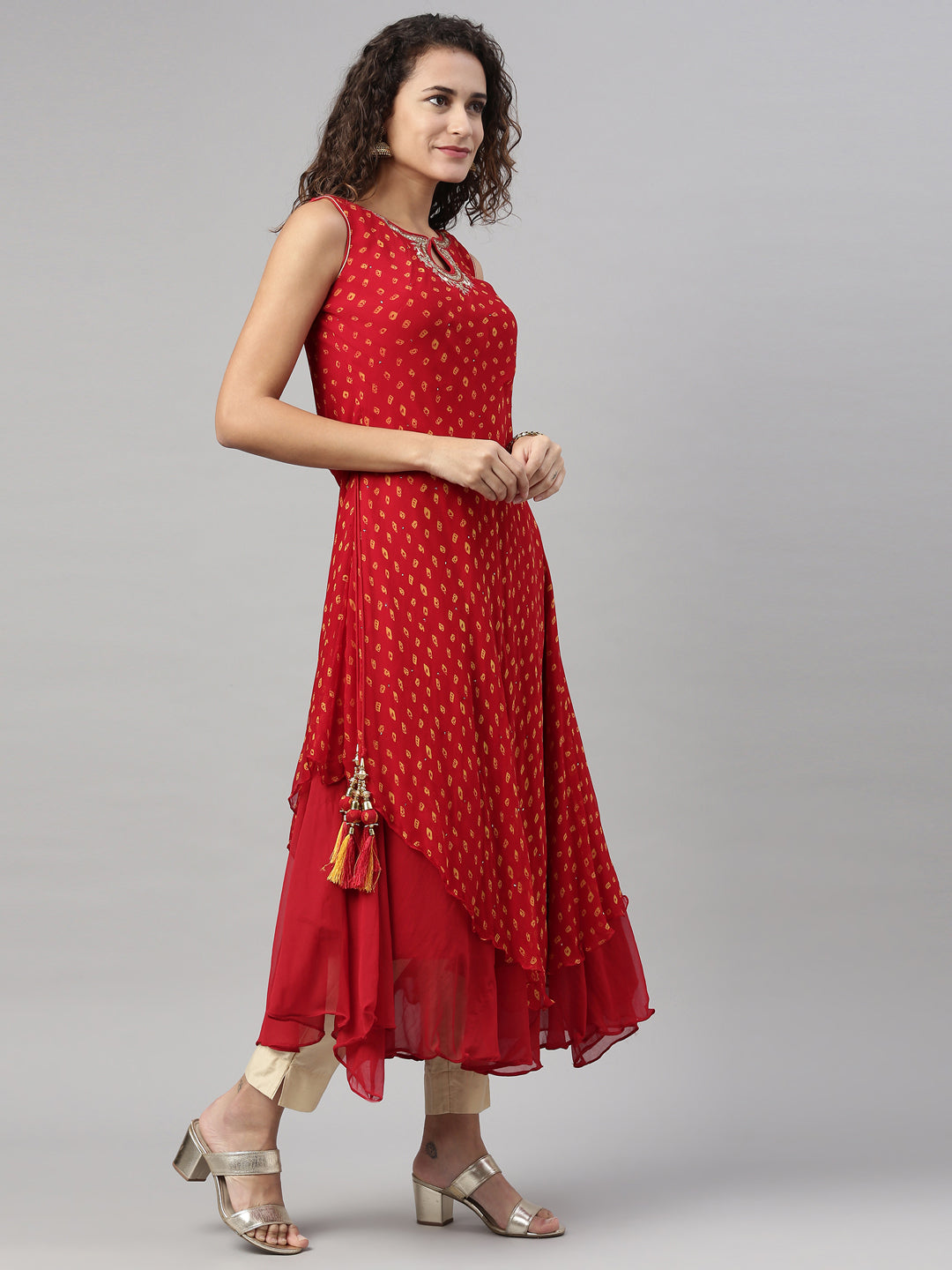 Neerus Maroon Color Georgette Fabric Kurta