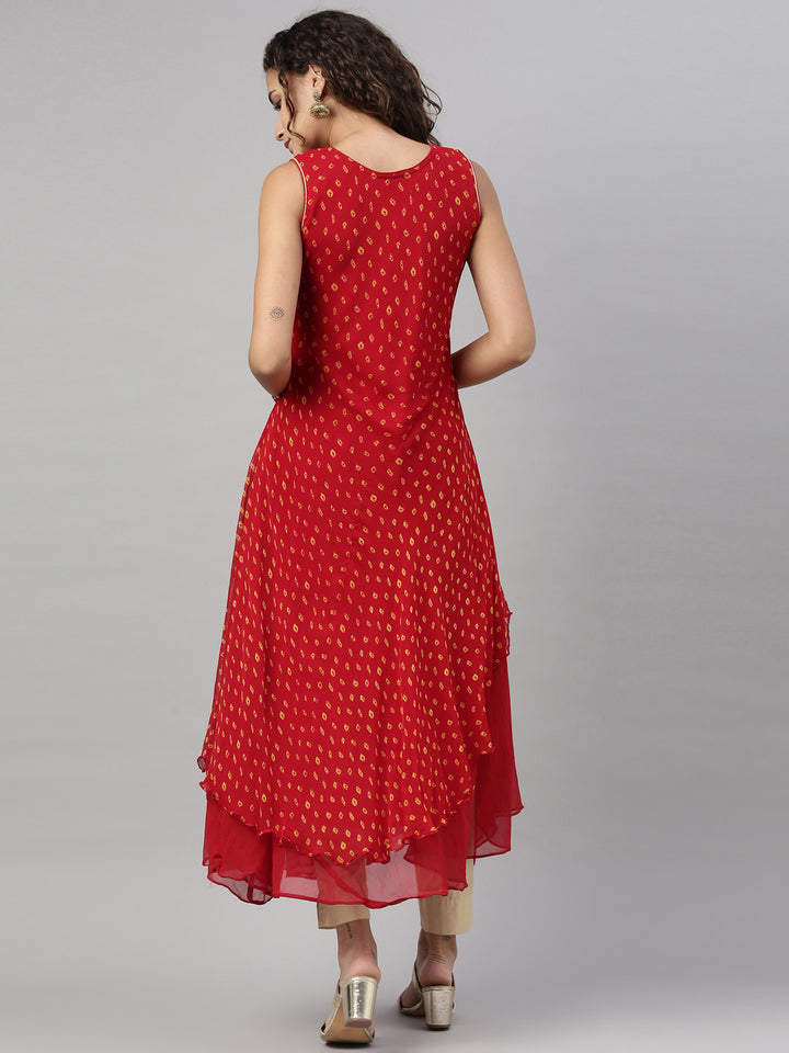Neerus Maroon Color Georgette Fabric Kurta