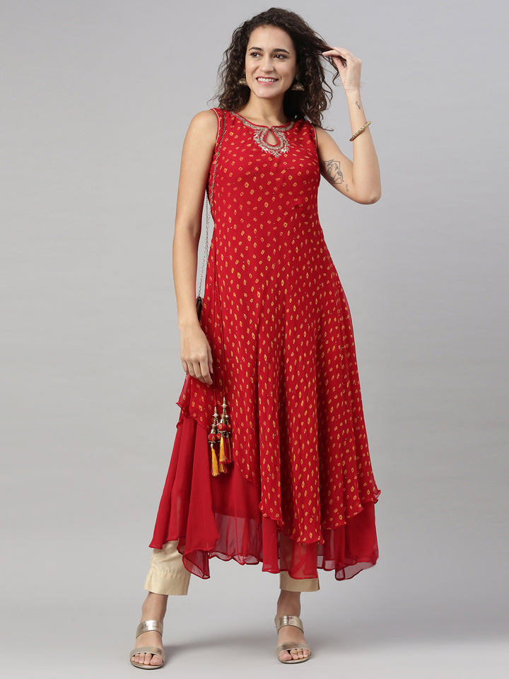 Neerus Maroon Color Georgette Fabric Kurta