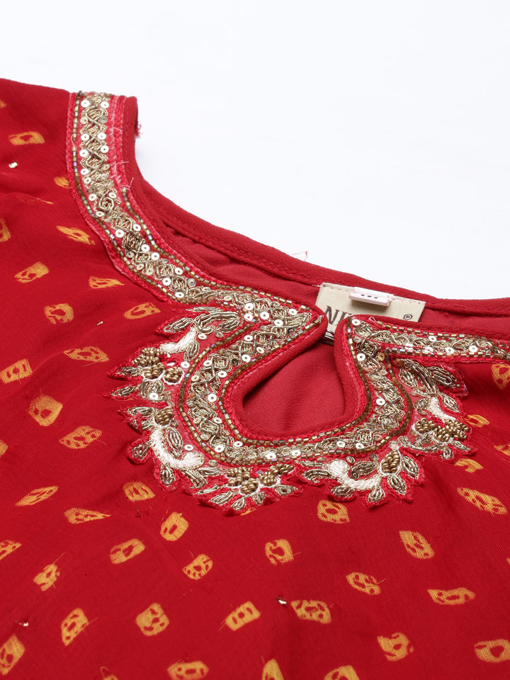 Neerus Maroon Color Georgette Fabric Kurta