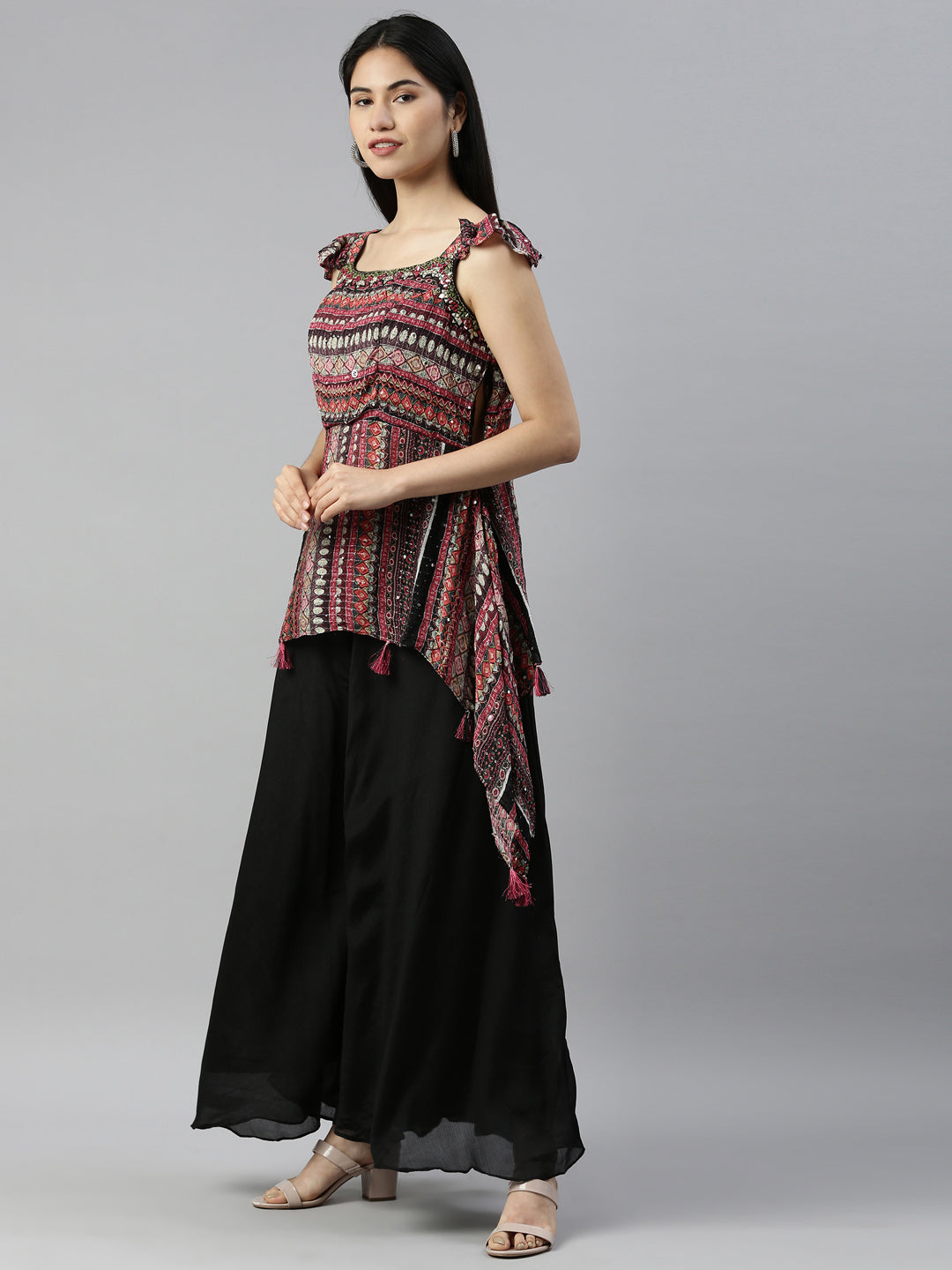 Neeru'S BLACK Color CHIFFON Fabric Suit Set