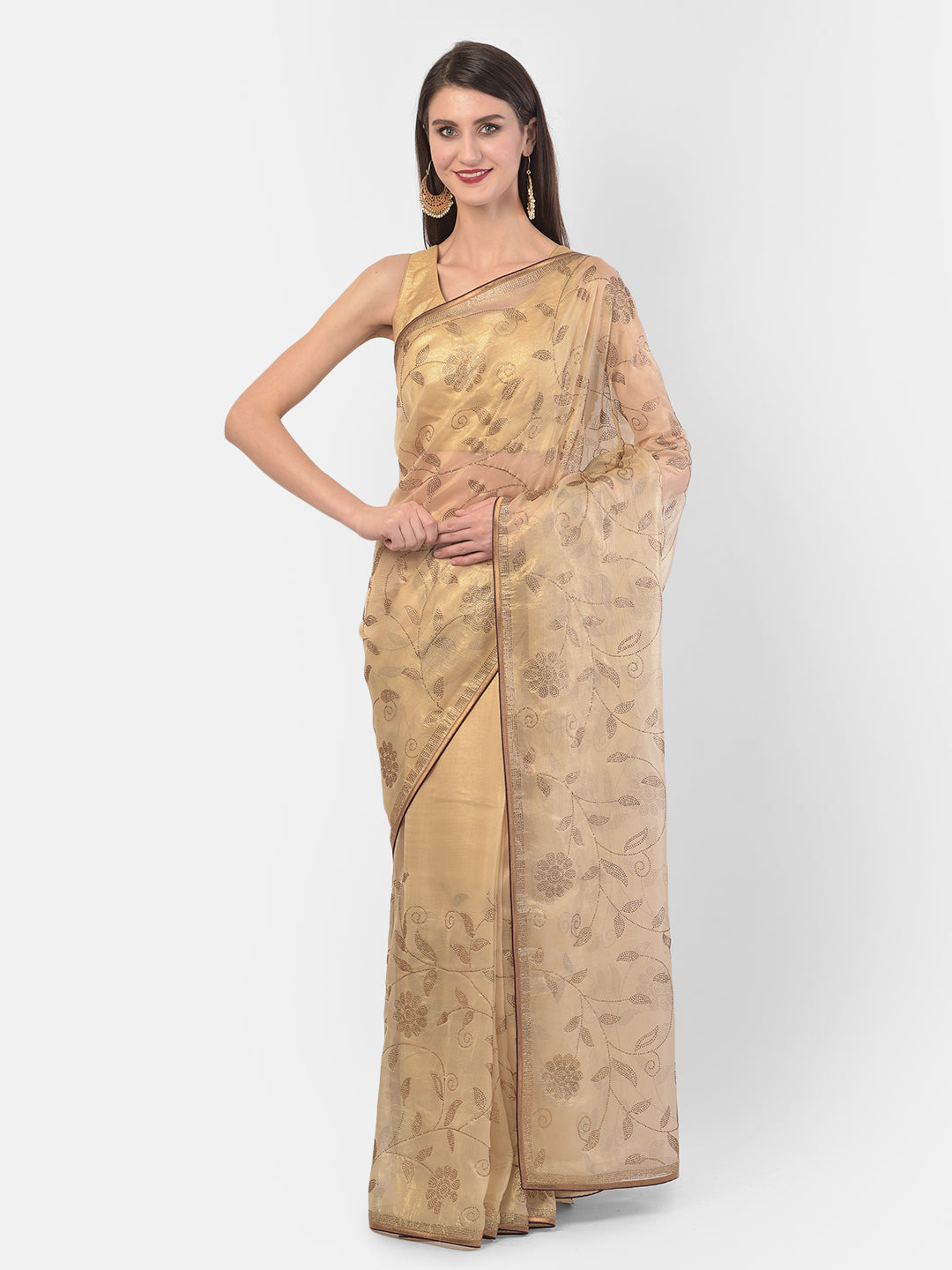 Neerus Gold Color Tissue Fabric Saree.