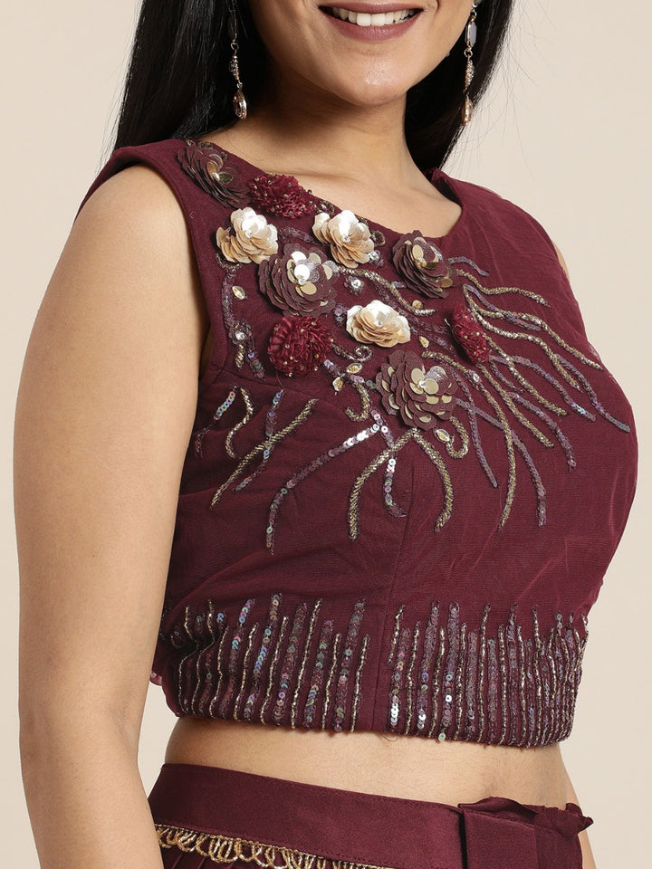 Neerus Maroon Solid Ready To Wear Saree With Blouse