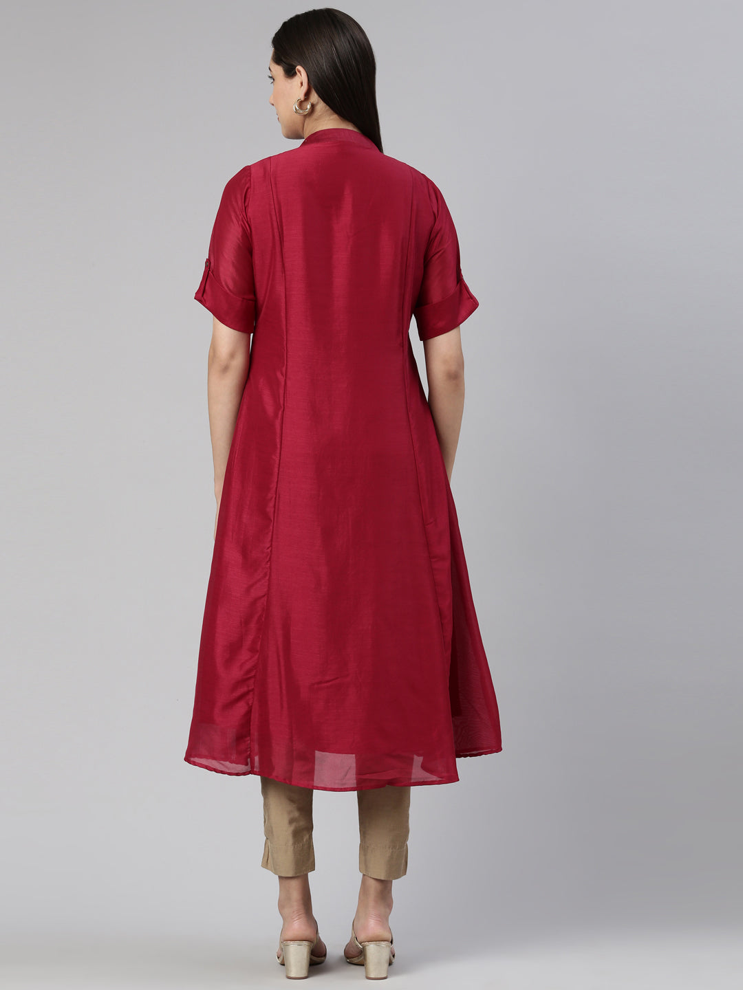 Neerus Purple crepe embellished anarkali kurta - side view