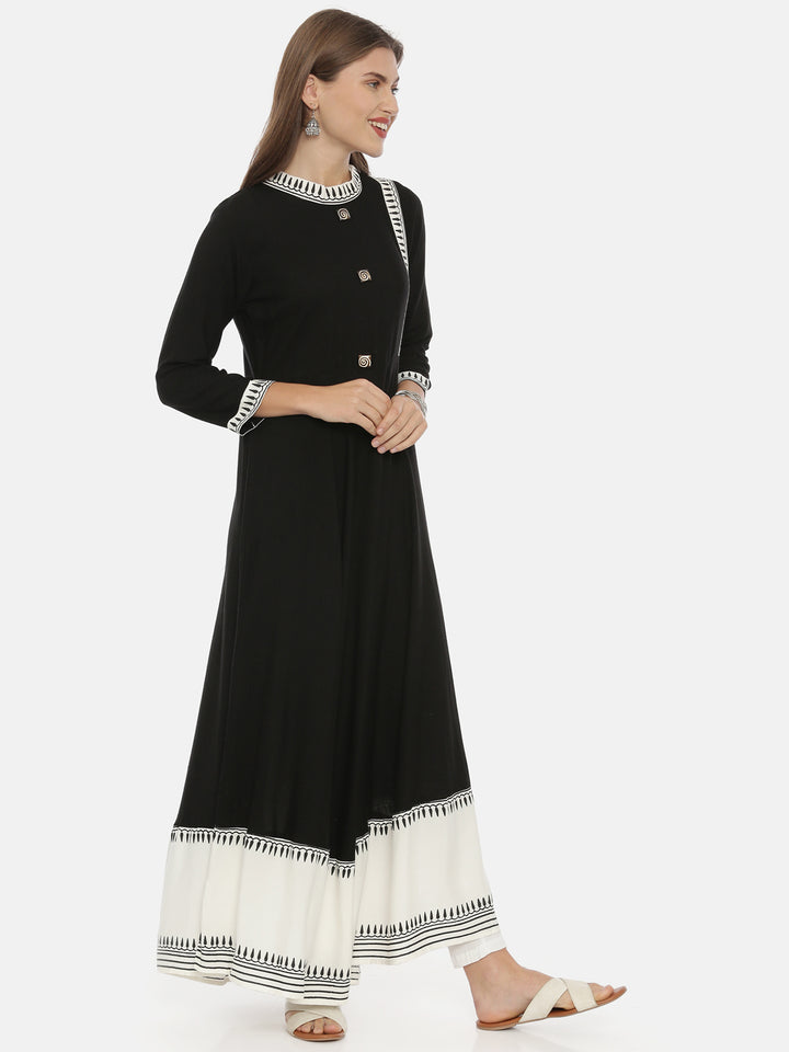Neerus Black rayon printed anarkali kurta - detail view 1