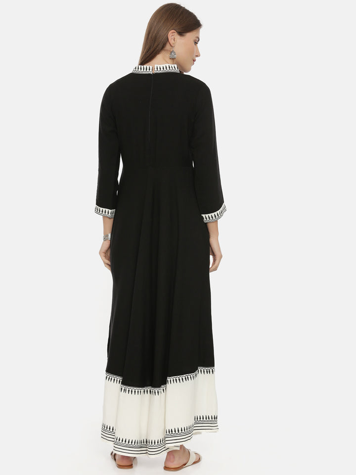 Neerus Black rayon printed anarkali kurta - detail view 2
