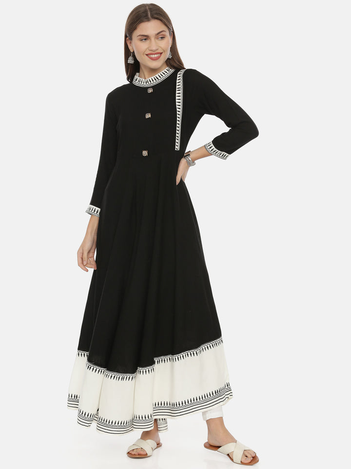 Neerus Black rayon printed anarkali kurta - detail view 3