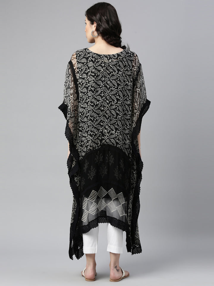 Neerus Black Color Georgette Fabric Kurta