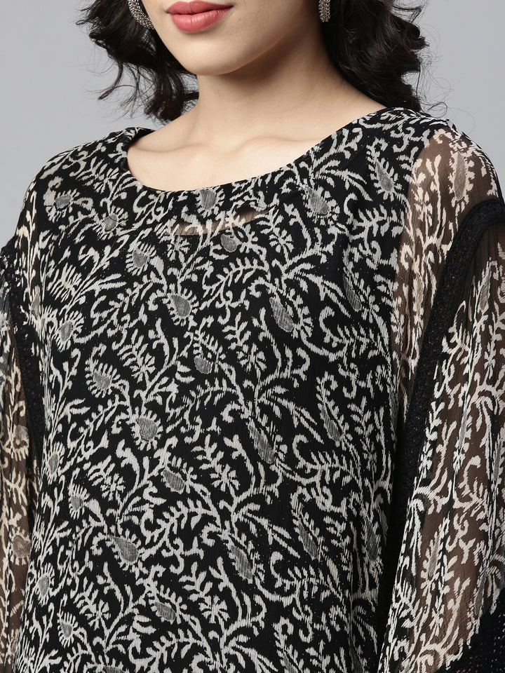 Neerus Black Color Georgette Fabric Kurta