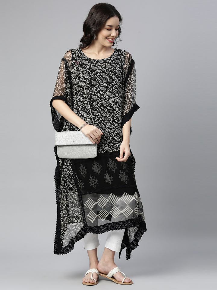 Neerus Black Color Georgette Fabric Kurta