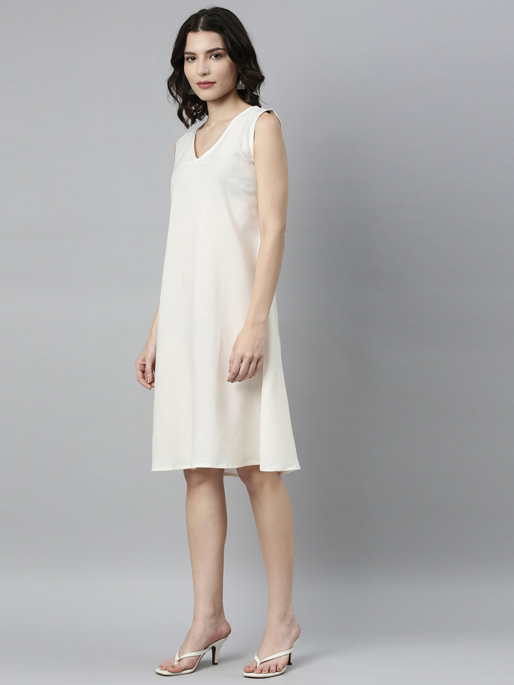 Neerus Beige satin solid kurti - side view