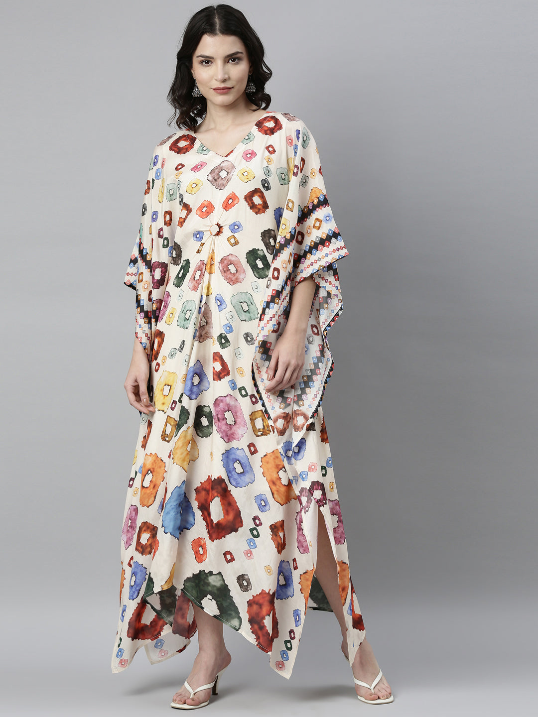 Neerus Beige satin solid kurti - detail view 3