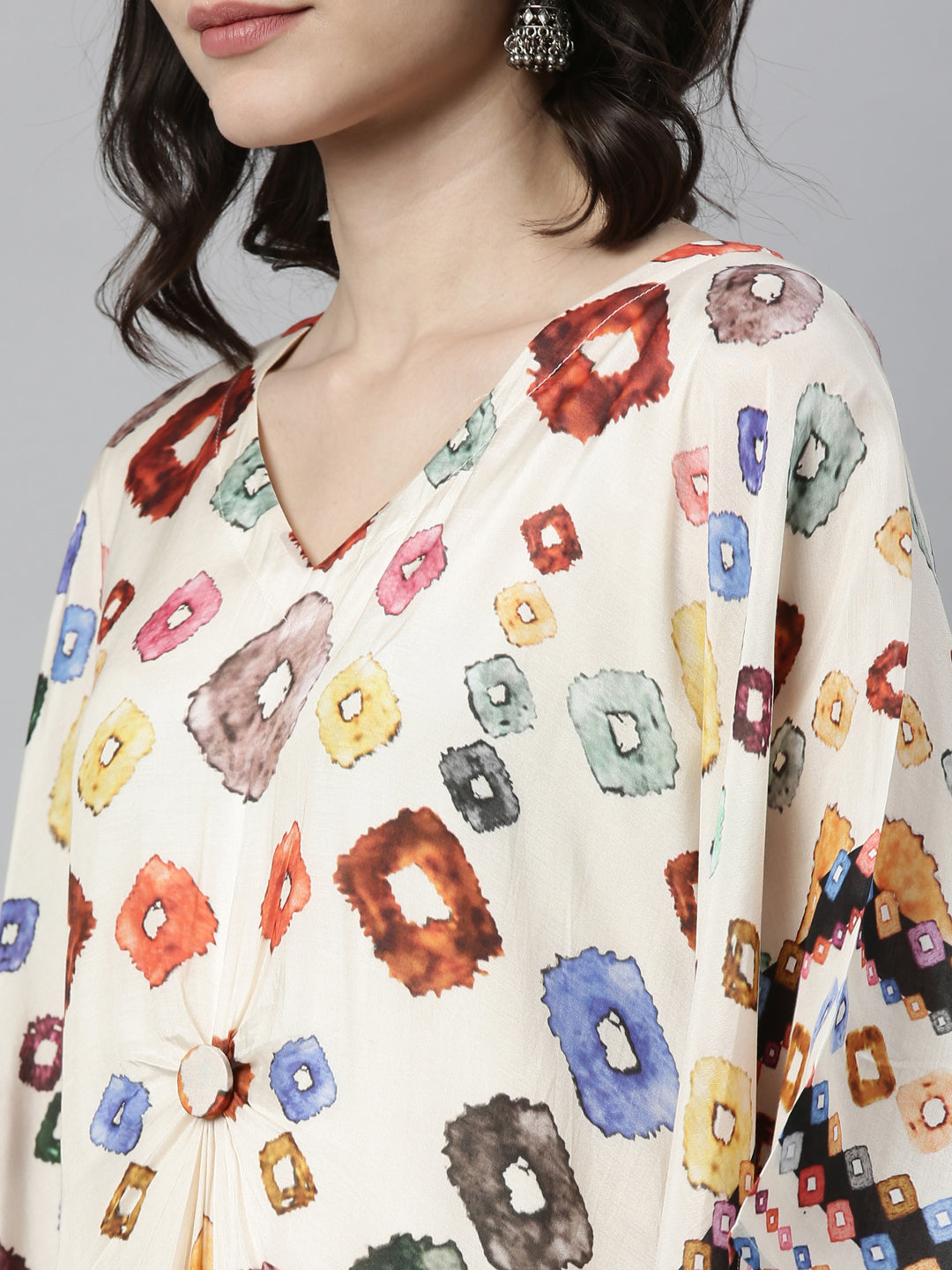 Neerus Beige satin solid kurti - detail view 5