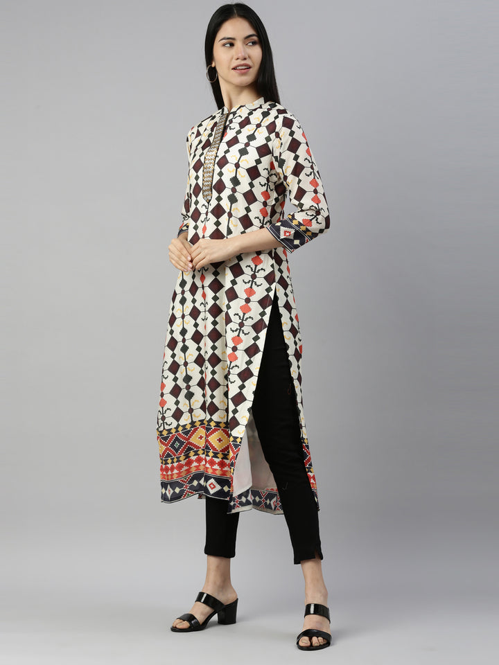 Neerus Beige satin solid kurta - side view