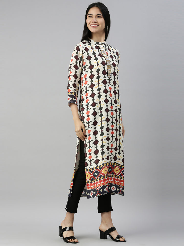 Neerus Beige satin solid kurta - detail view 1