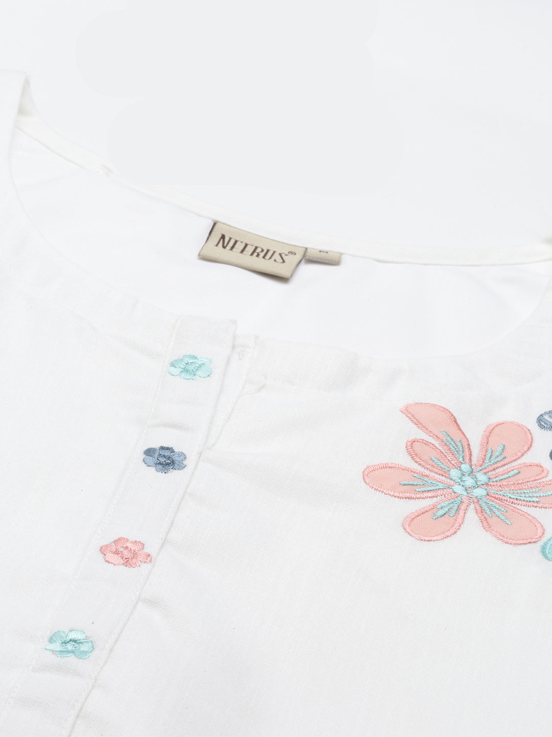 Neerus White Color Cotton Fabric Kurta