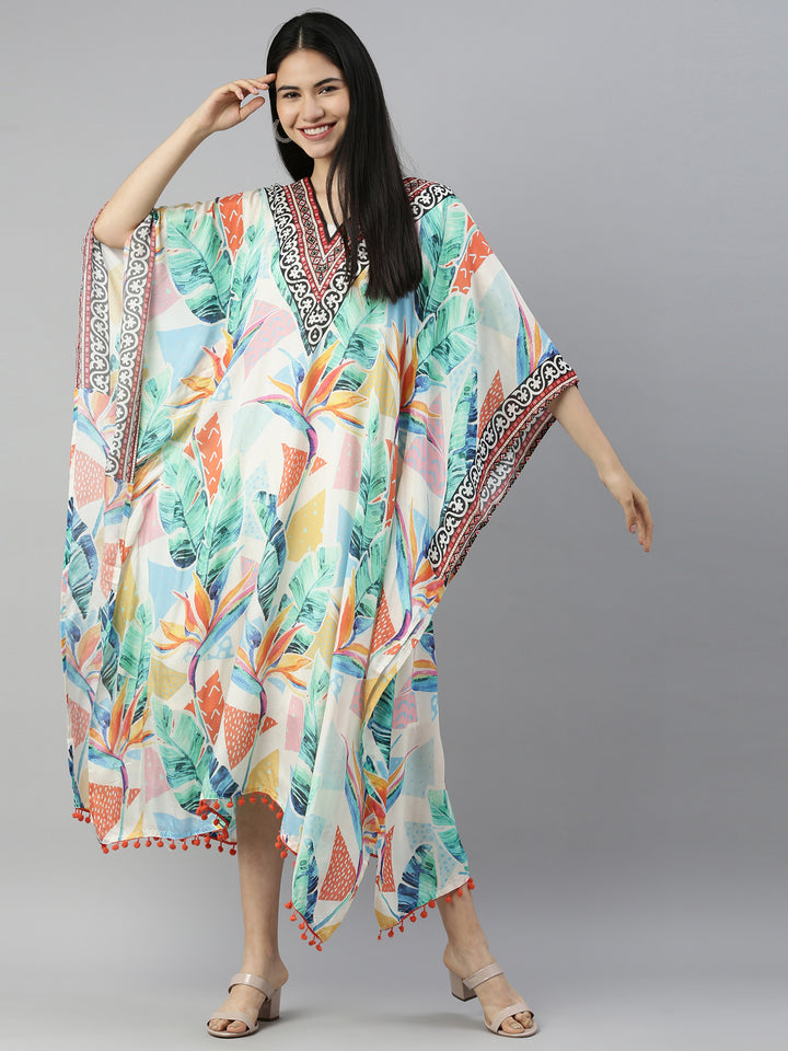 Neerus Multi satin printed kaftan kurti - detail view 2
