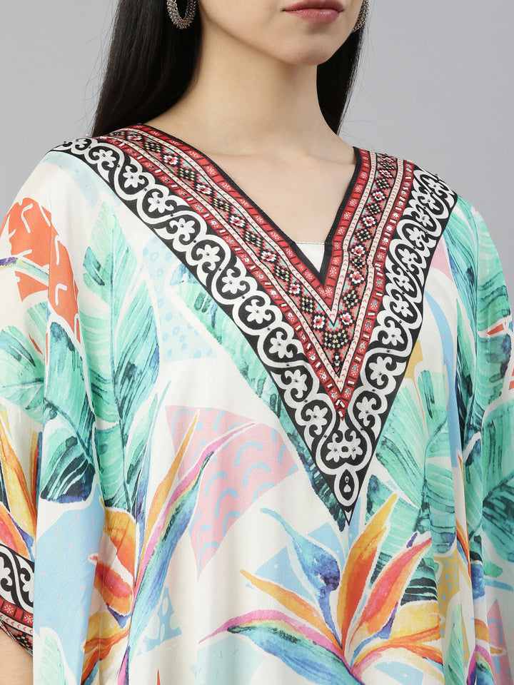 Neerus Multi satin printed kaftan kurti - detail view 3