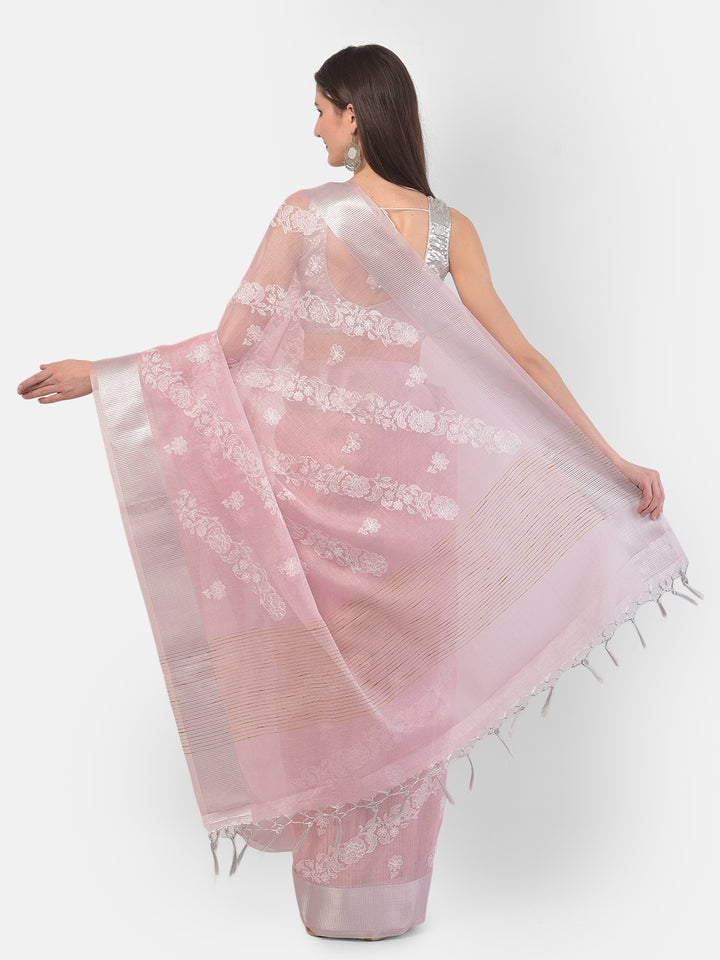 Neerus Pink Color Tissue Fabric Saree