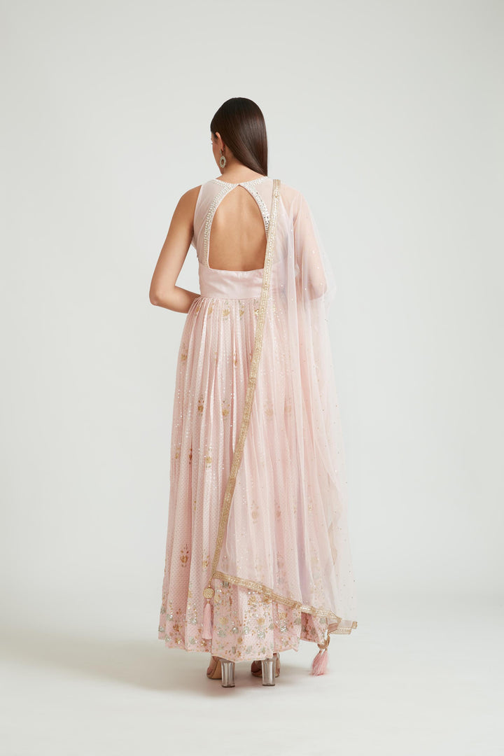 Neerus Baby Pink Color Georgette Fabric Anarkali Suit Set