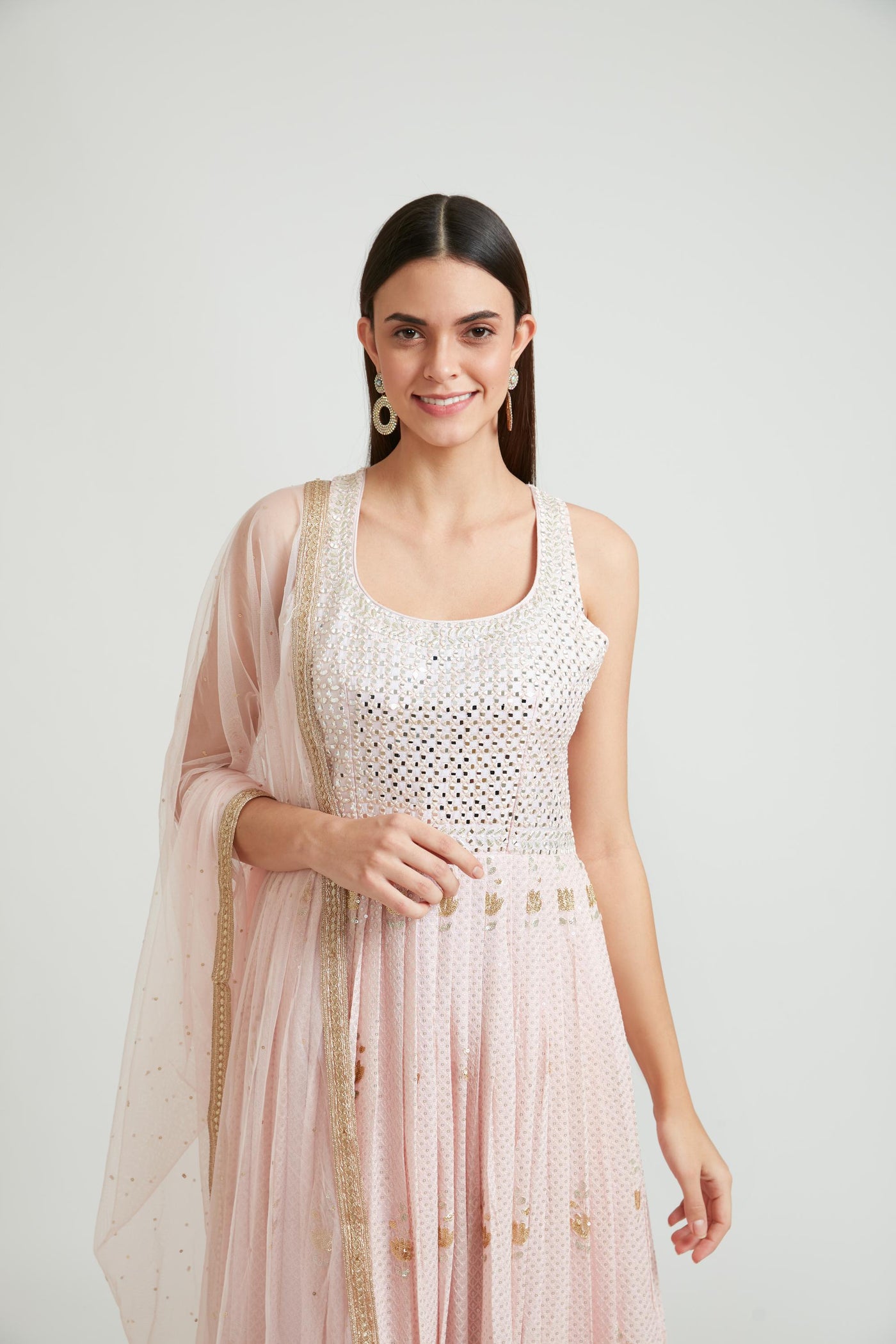 Neeru's Baby Pink Color Georgette Fabric Anarkali Suit Set