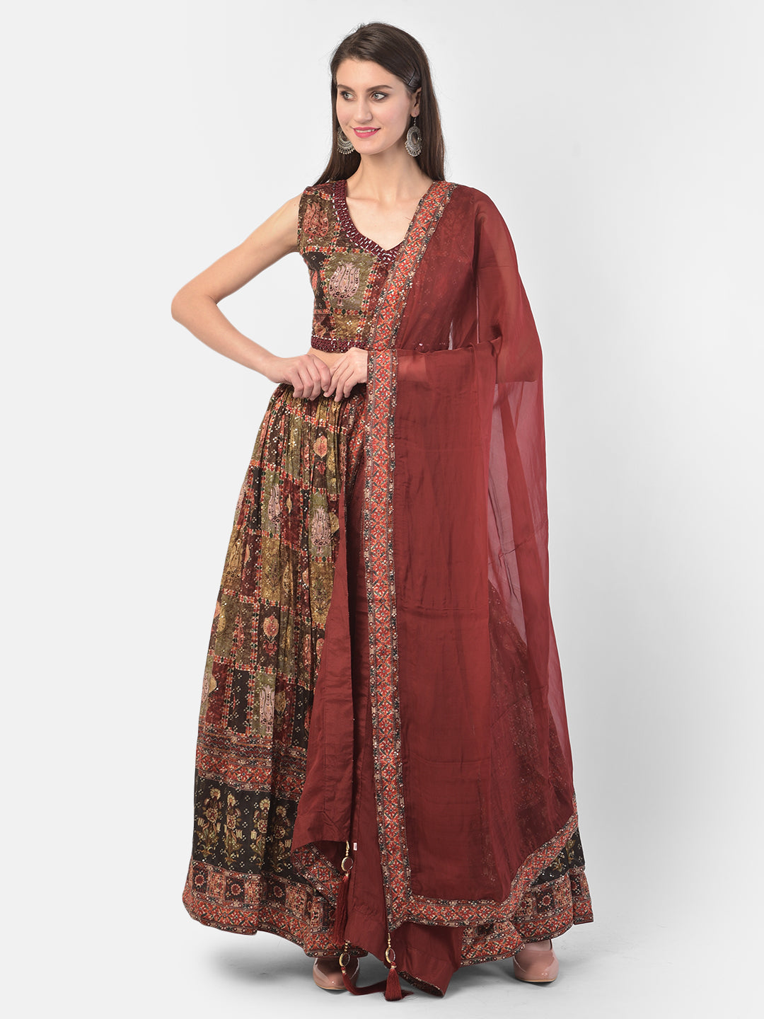 Neeru's Printed Color Silk Fabric Ghagra Set