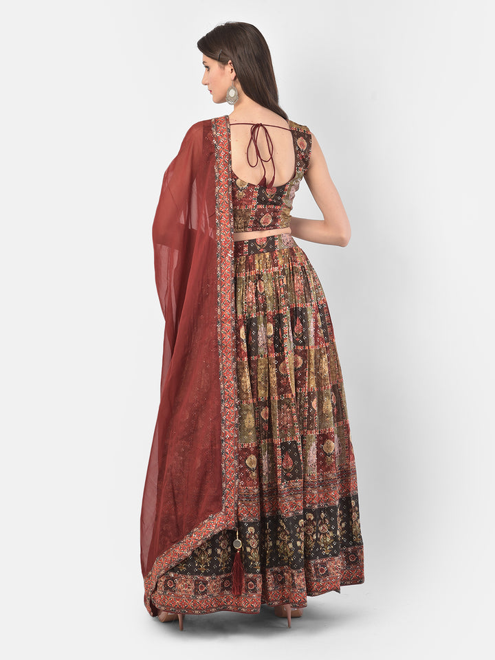 Neerus Multi silk printed lehenga set - side view