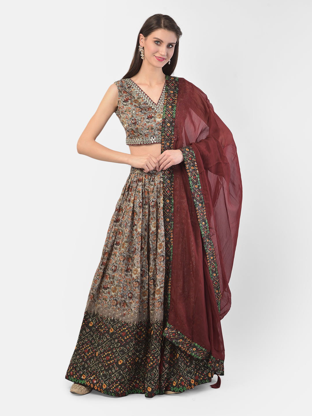 Neerus Grey Color Silk Fabric Ghagra Set