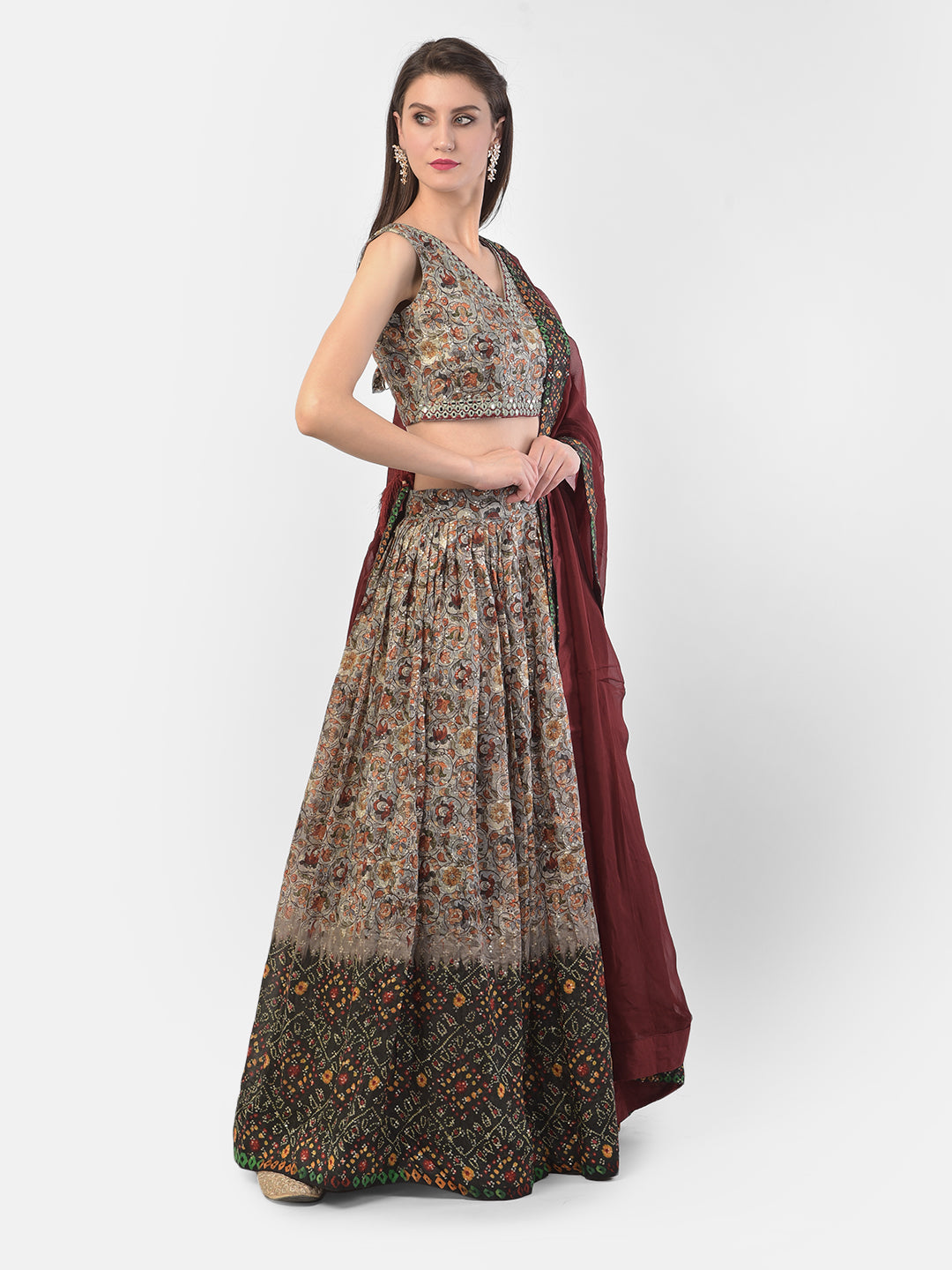 Neeru'S Grey Color, Silk Fabric Ghagra Set