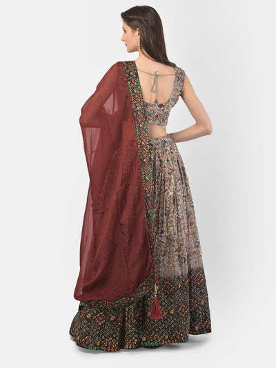 Neeru'S Grey Color, Silk Fabric Ghagra Set