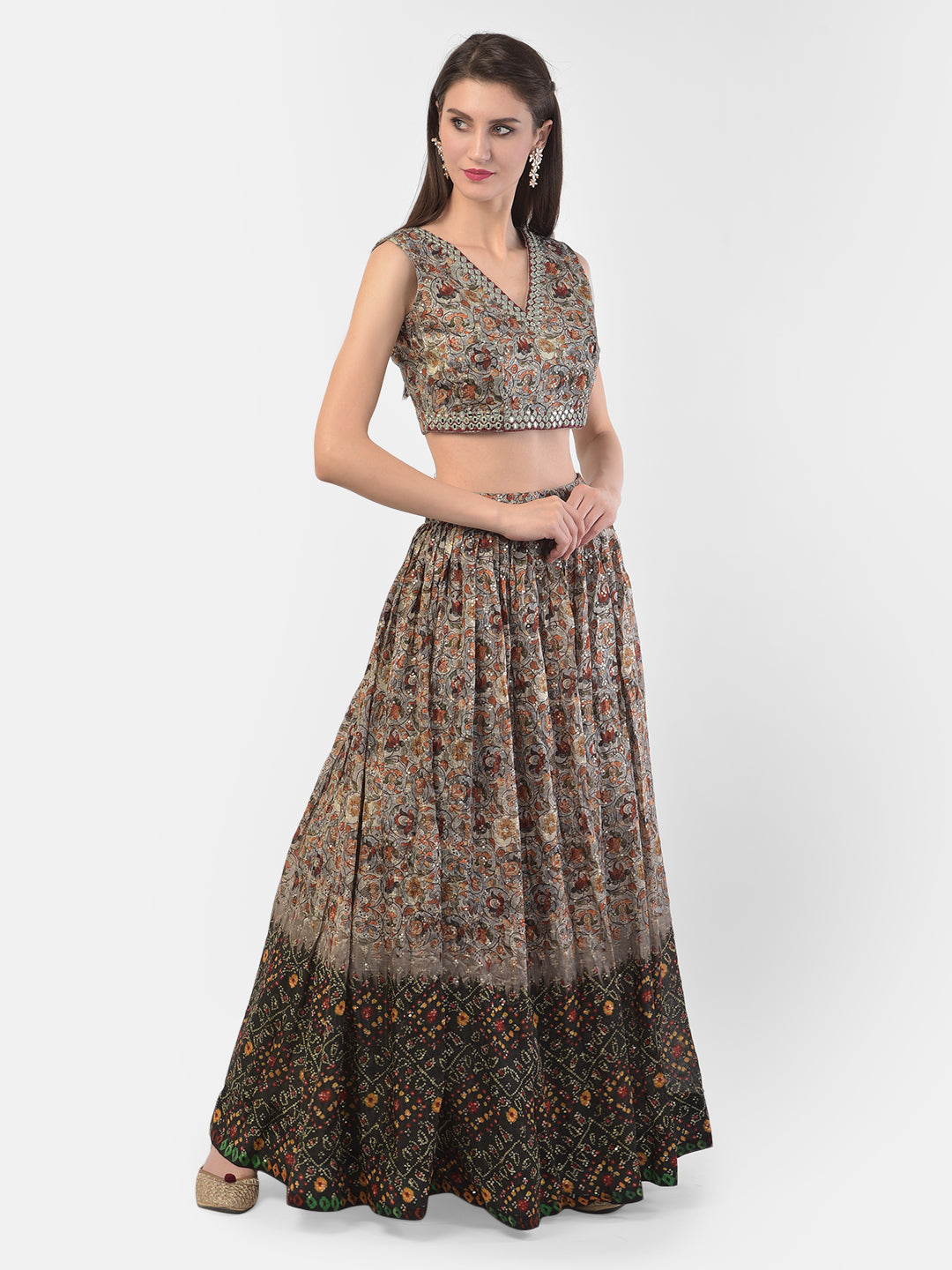 Neeru'S Grey Color, Silk Fabric Ghagra Set