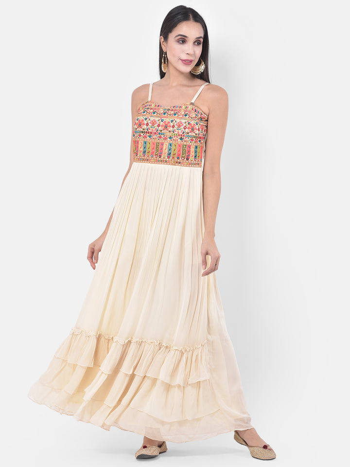 Neerus Beige Color Georgette Fabric Suit-Fusion