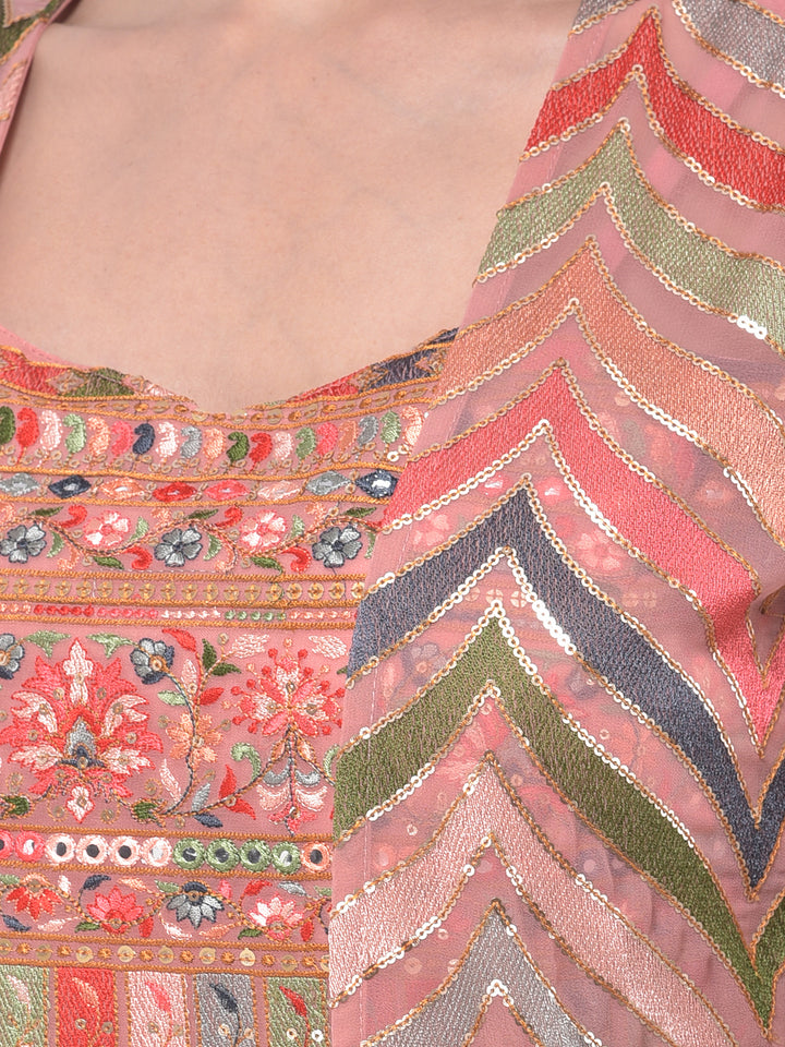 Neerus Pink Georgette Embroidered Suit Set - detail view 2