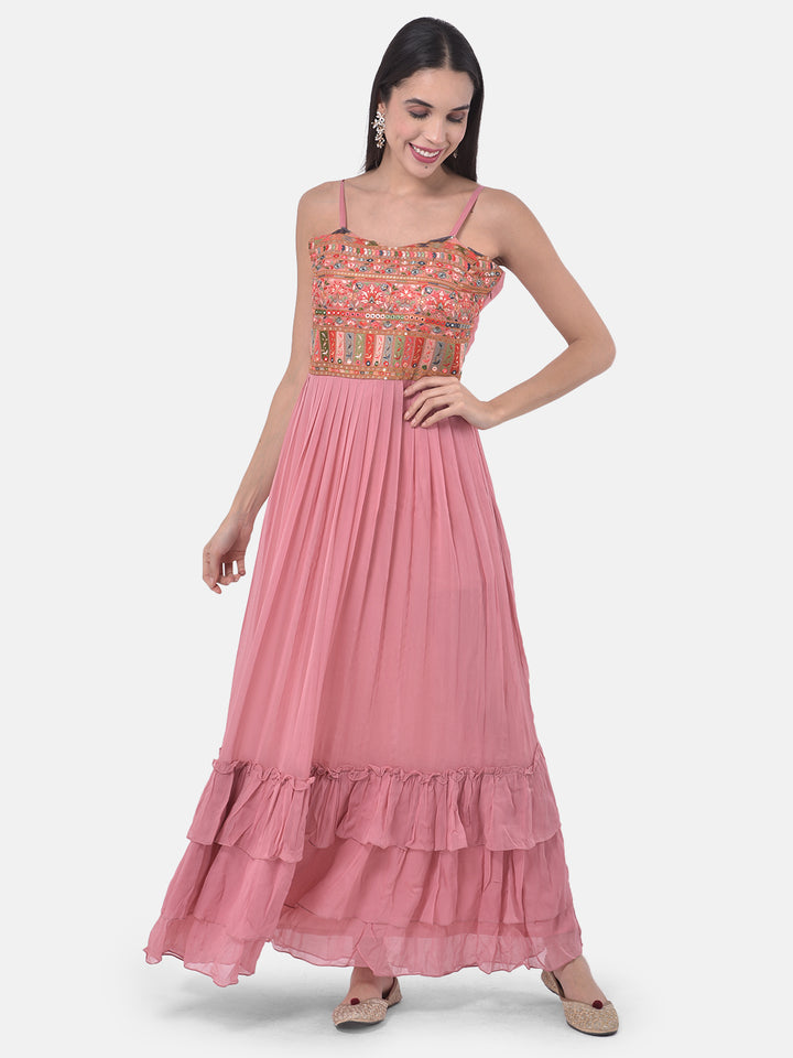 Neerus Pink Georgette Embroidered Suit Set - detail view 3