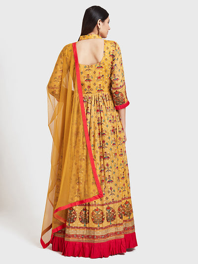Neerus Yellow Color Silk Fabric Suit-Anarkali