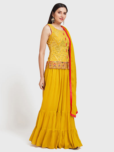 Neerus Yellow Color Georgette Fabric Suit-Short Anarkali