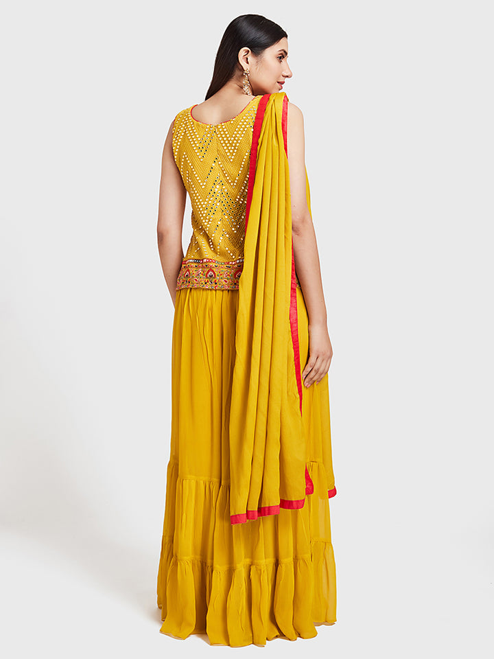 Neerus Yellow georgette anarkali suit set - side view