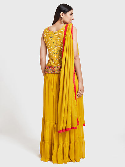 Neerus Yellow Color Georgette Fabric Suit-Short Anarkali
