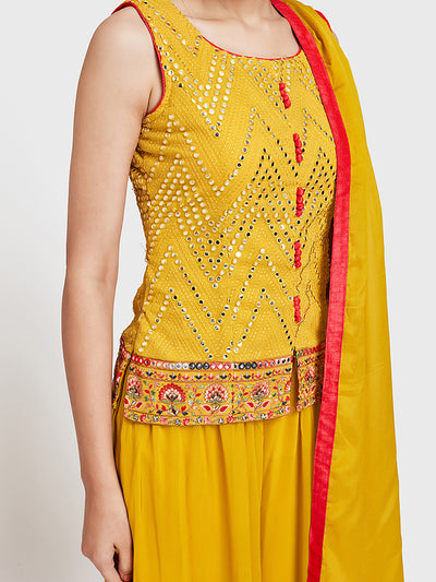 Neerus Yellow Color Georgette Fabric Suit-Short Anarkali