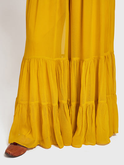 Neerus Yellow Color Georgette Fabric Suit-Short Anarkali